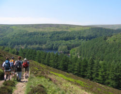 Walkers above Derwent Reservoir.