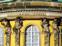 Architectural detail from the central bow of the garden façade: Atlas and Caryatids.