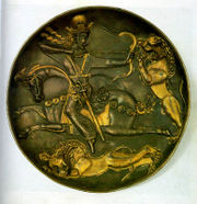 Dish Shapur II Hunting Lions 4th century.