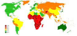 World map showing Life expectancy.