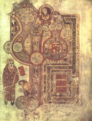 Illuminated page from the famous Book of Kells, 800.