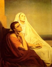 Saint Monica with son, St. Augustine. She converted both her husband and son through her virtuous life.