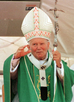 Pope John Paul II blessing the faithful.