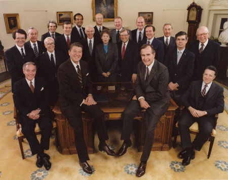 President Reagan, with his Cabinet and staff, in the Oval Office (February 4, 1981)