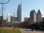 View of the 'Hoftoren' (left) and The Dutch Ministry of Public Health (right)