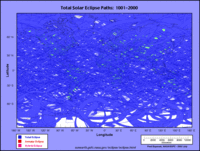 Total Solar Eclipse Paths: 1001–2000. This image was merged from 50 separate images from NASA.