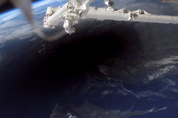 The shadow of the moon as seen from the ISS in 2006.