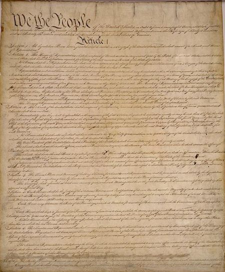 Page one of the original copy of the Constitution.