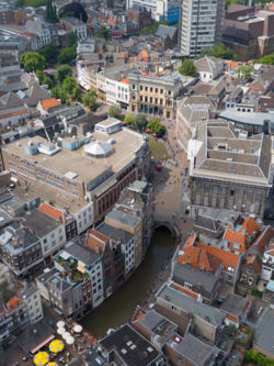 An aerial view of the canals in central Utrecht