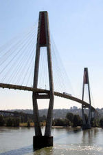 Skytrain crossing the Fraser River on the Skybridge.