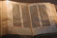 Gutenberg Bible printed in 1455. By the end of the 1400s, Catholics such as Johann Gutenberg were operating 250 print shops all over Europe.