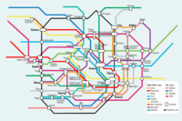 Map of Tokyo Subway system, with transfer stations labeled.