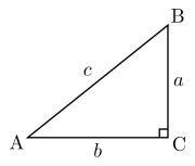 In this right triangle: sin(A) = a/c;  cos(A) = b/c; tan(A) = a/b.