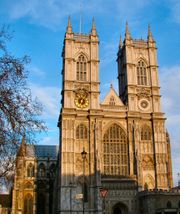 Westminster Abbey's West Door in sunshine