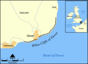 The location and extent of the white cliffs of Dover.