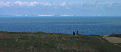 View over the English Channel, Strait of Dover: The 'White Cliffs of Dover' seen from Cap Gris-Nez (France)