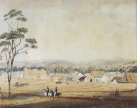 Adelaide in 1839, looking south-east from North Terrace