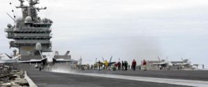 F/A-18 Hornets on the flight deck of the Nimitz-class supercarrier Harry S. Truman