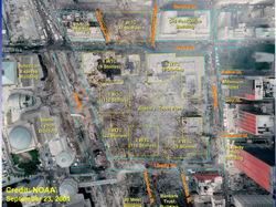 Ground Zero debris with markup showing building locations.