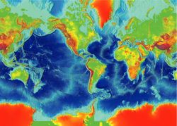 Surface of the Earth, colors reflect changes in elevation