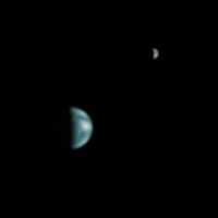 Earth and Moon from Mars, imaged by Mars Global Surveyor.