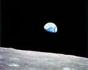 Earthrise as seen from lunar orbit on Apollo 8, 24 December 1968.