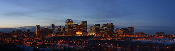 The skyline of Edmonton at night.