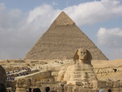 The Great Sphinx of Giza with Khafre's pyramid in the background.