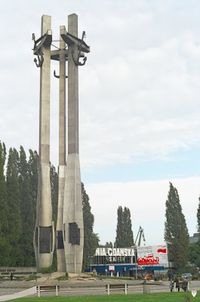 Monument to Shipyard Workers Fallen in 1970, created following the Gdańsk Agreement, and unveiled December 16, 1980.