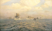 Artists impression of HMAS Australia leading the 2nd Battle Cruiser Squadron during the surrender of the German High Seas Fleet