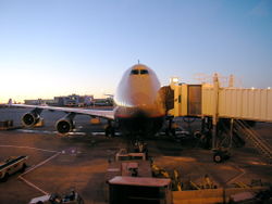 United Airlines 747-400 parked at Denver International Airport.