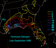 Total rainfall in the United States from Georges