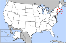 Map of the United States with Rhode Island highlighted