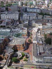 Looking across the Broadmead Shopping Centre from a balloon at 500 feet