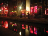 The red-light district of Amsterdam by night