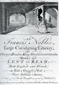 An engraved ticket for Francis Woods's circulating library in London from some time after mid-century.