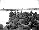 Personnel of Royal Canadian Navy Beach Commando "W" landing on Mike Beach, Juno sector of the Normandy beachhead. June 6th, 1944.