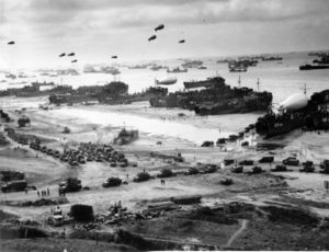 Landing supplies at Normandy.