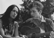 Folk rock singer-songwriters Joan Baez and Bob Dylan