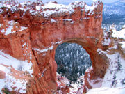 Erosion of sedimentary rocks has created natural arches, as well as hoodoos and other features.