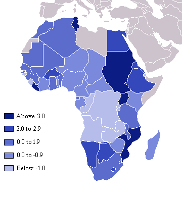 Average annual growth in per capita GDP from 1990 to 2002.