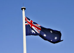 The Australian Flag at full mast.