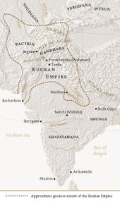 General area of Greco-Buddhism, and boundaries of the Kushan empire at its greatest extent around 150 CE.  It should be possible to replace this fair use image with a freely licensed one. If you can, please do so as soon as is practical.