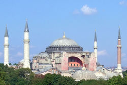 Hagia Sophia, an Eastern Orthodox church converted into a mosque on the day of the Fall of Constantinople. Now it is a museum.