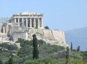 The Parthenon seen from the hill of the Pnyx to the west.