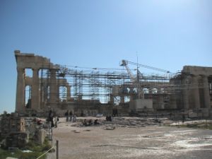 Restoration work on the Parthenon in February 2004.