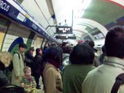 Inside Piccadilly Circus tube station.