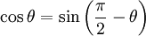 \cos \theta = \sin \left(\frac{\pi}{2} - \theta \right)\,