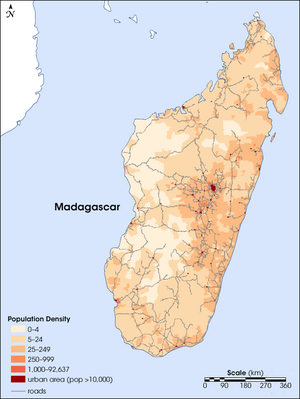 Population density of Madagascar as of 2004