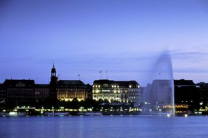 The smaller Alster lake at dusk